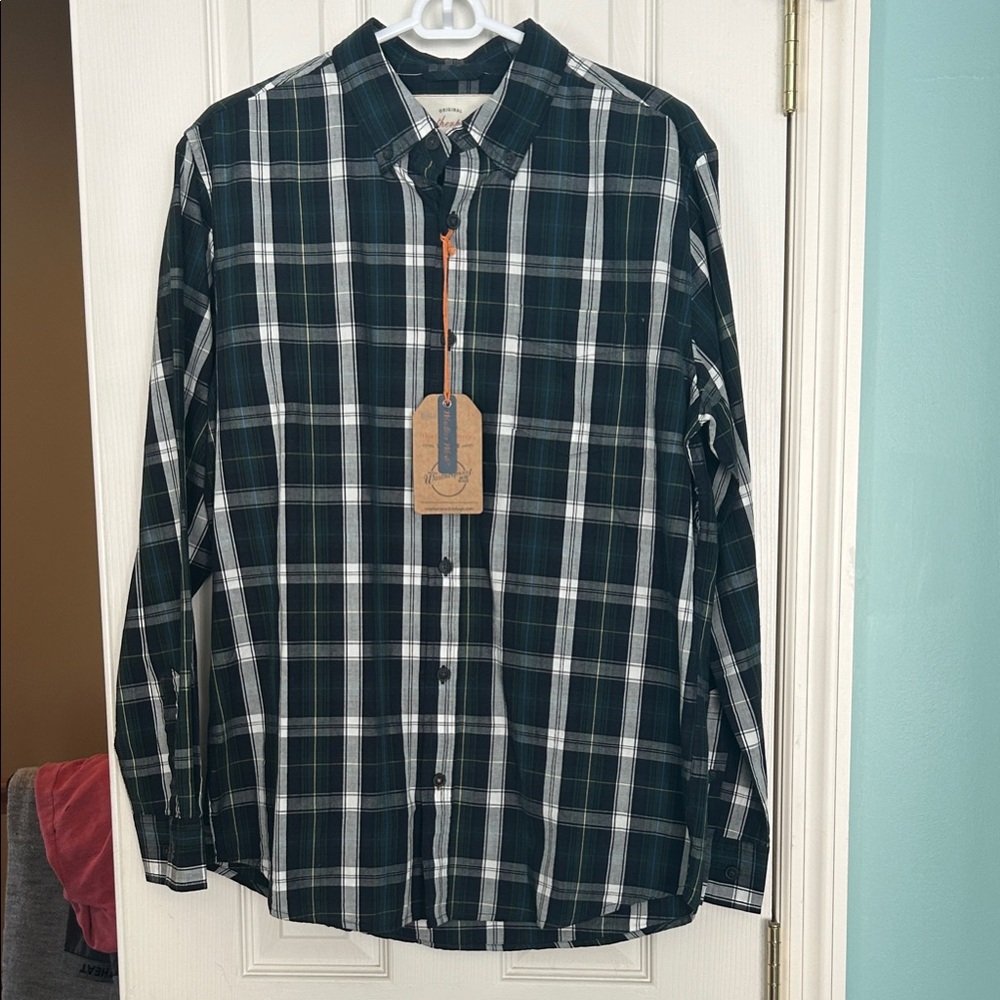 Weatherproof Men's Dark Green Plaid Button Down Shirt
